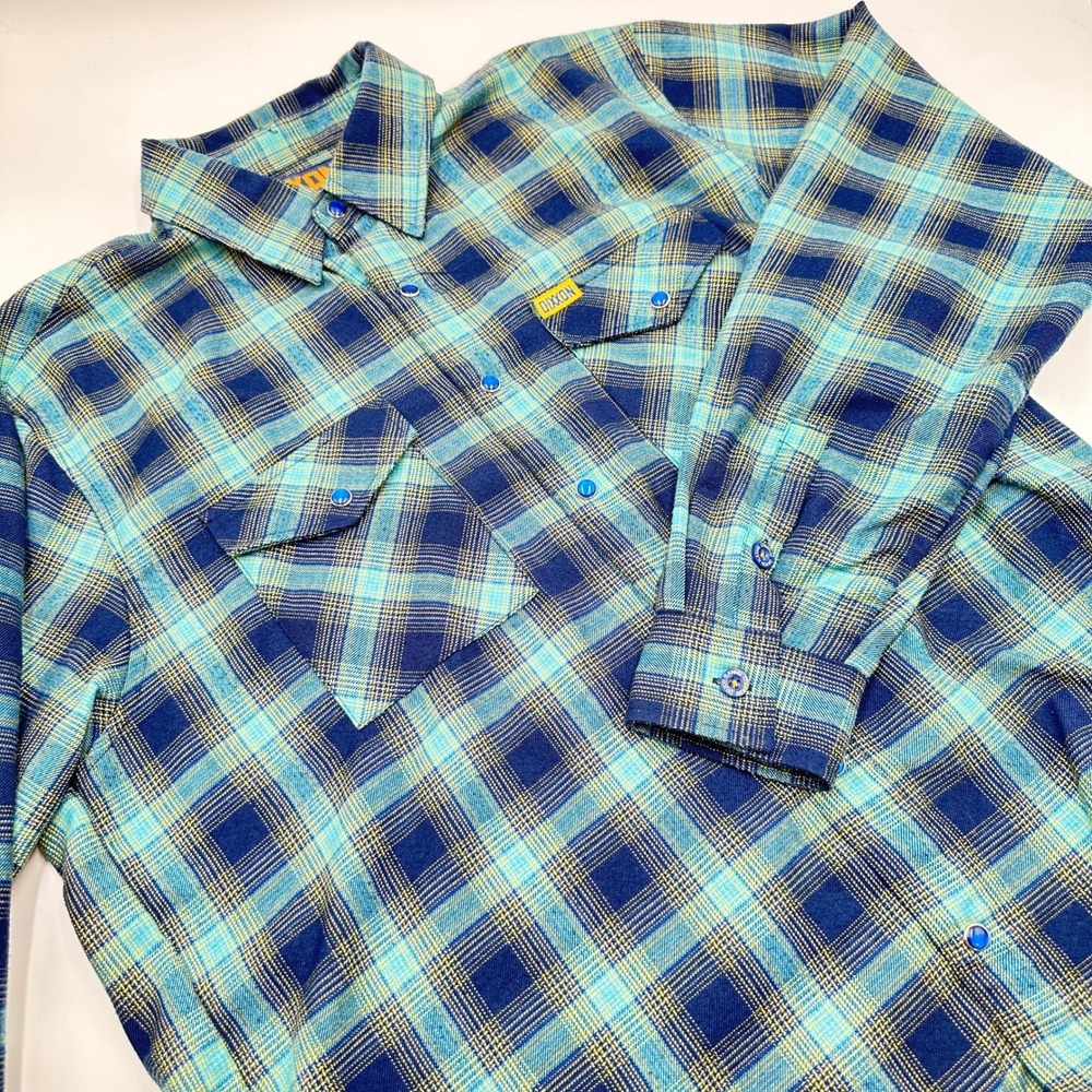 Dixxon Flannel The Pendejo Men's Large Blue Teal Plaid Excellent D-Tech Biker